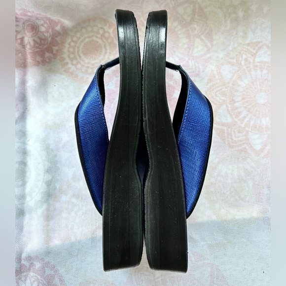 Aerothotic Blue Black Size 8 Flip Flops Matte Gloss Metallic Sandals NEW - Picture 9 of 14